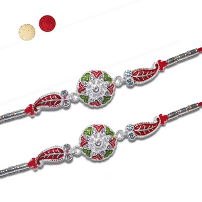 "Silver Coated Rakhi - SIL-6140 A-CODE-020 (2 RAKHIS) - Click here to View more details about this Product